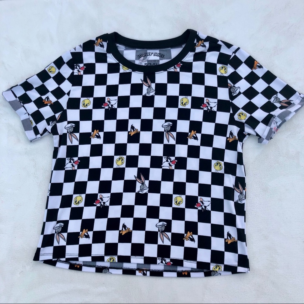 Warner Bros. Black & White Checkerboard Looney Tunes Short Sleeve Tee
